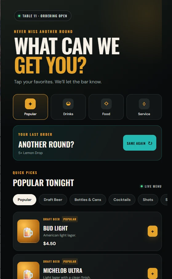 Mobile guest ordering interface